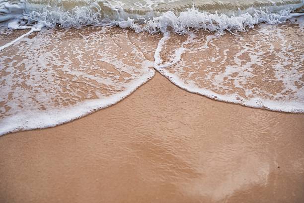 istock Waves gently wash over a tranquil sandy beach during a serene evening by the ocean 2228727714
