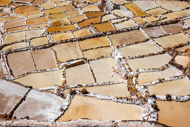 Mountain salt extraction wells at Salinas de Maras, Peru;