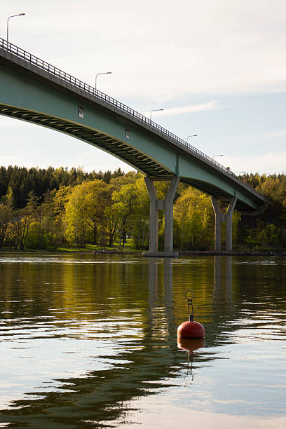 istock Diagonal view of a bridge crossing calm waters at sunset 2228736385