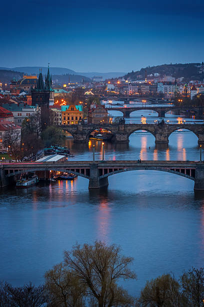 istock Evening view of illuminated bridges over Vltava River in Prague 2228738075