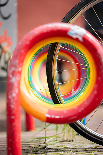 istock Bicycle wheel parked in a bicycle park. 2228739136