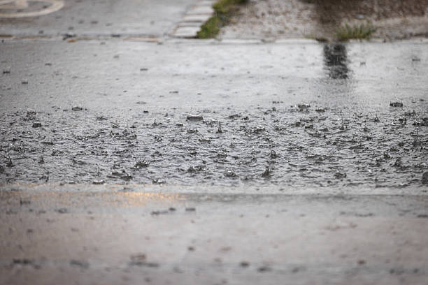 Heavy rain weather conditions, rain drops on the street.Copenhagen - Denmark.