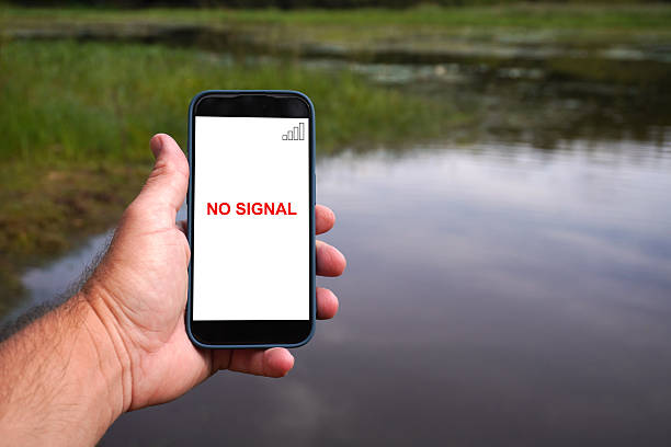 istock Hand holding smartphone with no signal in nature 2228740422
