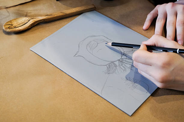 istock Sketching Design on Linoleum Plate for Print 2228750195
