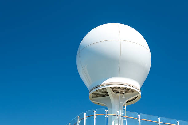 White radar, navigation and communication equipment dome on a cruise ship.