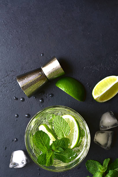 istock Mojito - cold summer lemonade with lime and mint .Top view with copy space. 2228764413