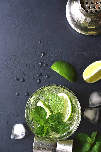 istock Mojito - cold summer lemonade with lime and mint .Top view with copy space. 2228764415