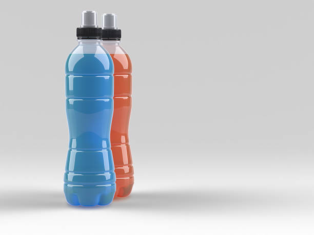 istock Bottles plastic with orange liquid sport beverage isolated on white background. 3D render Isotonic drink maintains optimal hydration. 2228764885