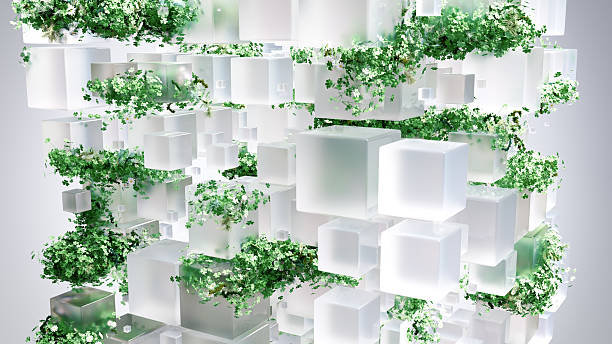 istock Floating Transparent Cubes with Lush Greenery in Abstract Composition 2228768617