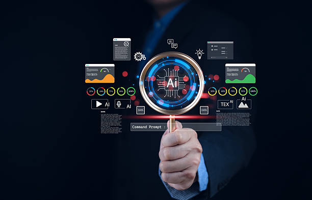 istock Businessman magnifying glass focusing on AI agent AI agent interface surrounded data charts and command prompts digital interface and data visualization features. AI tool exploration system analysis 2228789181