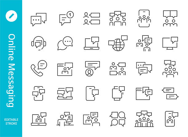 ikony wiadomości online — seria linii - dyskusja stock illustrations