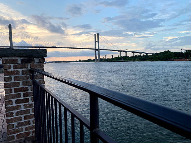 Sunset Over Savannah River with Talmadge Bridge