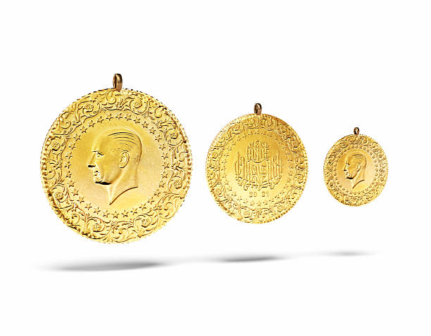 istock Turkish Jewelry Gold Coins, Quarter, Half and Full Sizes, Object + Shadow Clipping Path 2228796366