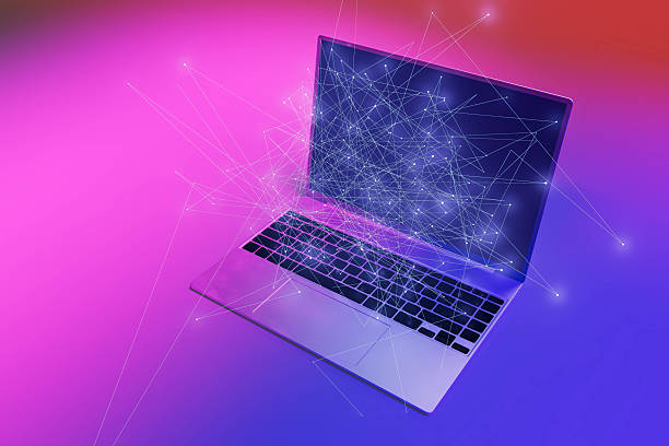 istock A laptop with a screen that is filled with lines and dots 2228797500