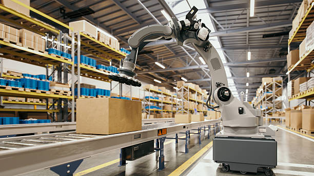 istock Automated Robotic Arm In Smart Distribution Warehouse 2228808928
