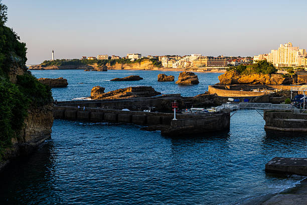 Sunset Panorama of Biarritz Waterfront Between Grande Plage and Pointe Saint-Martin Seen from the Port