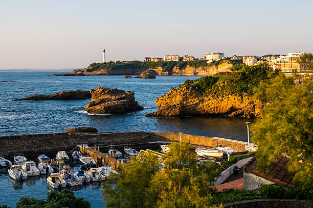 Sunset Panorama of Biarritz Waterfront Between Grande Plage and Pointe Saint-Martin Seen from the Port