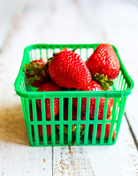 Fresh Strawberries On Vintage White  Wood.