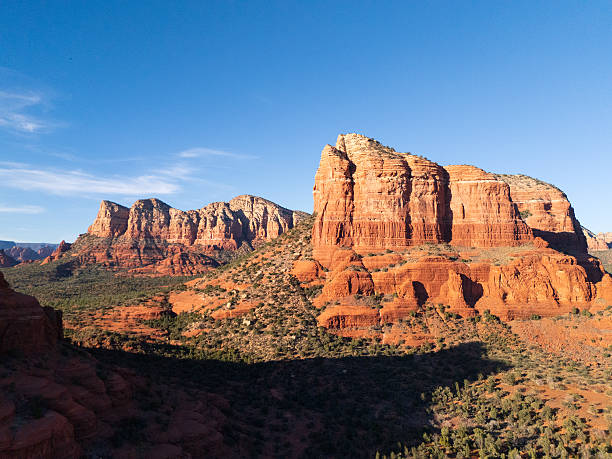 Bell rock and Court House Butte, Sandstone mountains rising out of the Northern Arizona desert, Southwestern United States, Sedona Arizona