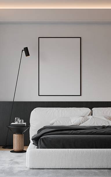 istock Frame poster mockup in a modern bedroom interior. 3D rendering, 3D illustration. 2228823894