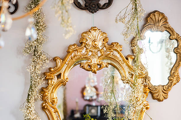 istock Elegant vintage mirrors adorned with delicate flowers in a stylish setting 2228825795