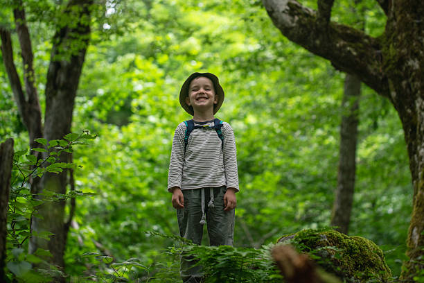 istock Smiling Child Exploring a Forest Trail With a Backpack on a Sunny Day 2228829928