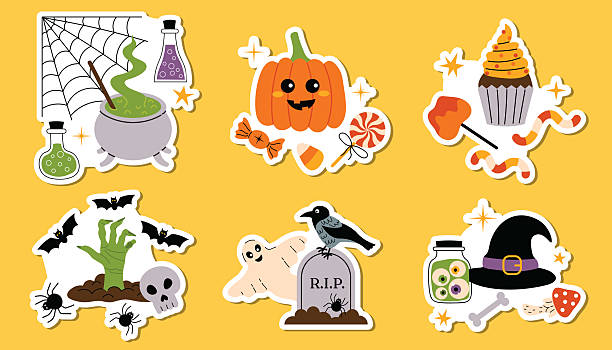 istock Set of Halloween stickers with spooky still life. 2228832160