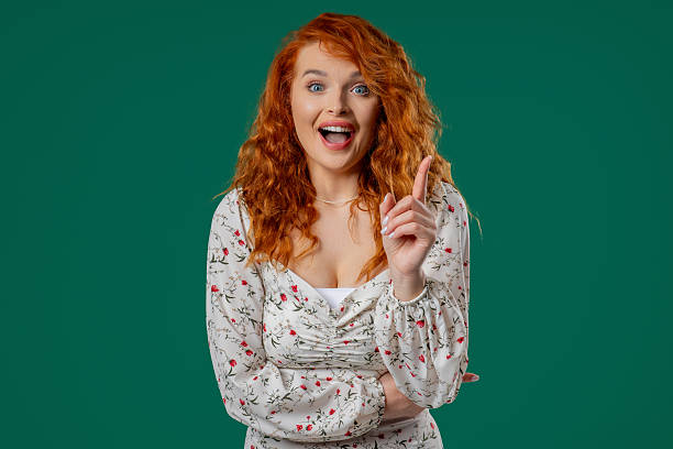 istock Breakthrough Genius Idea. Happy Ginger Woman Eureka Moment,Pointing Finger Up 2228834645