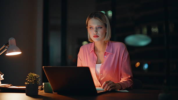 istock Thoughtful entrepreneur solving business tasks at night workplace closeup. 2228843231