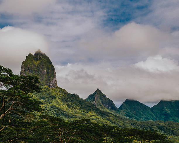 istock Lush green Mount Tohivea with low clouds on Moorea Island, French Polynesia. 2228848780