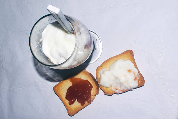 Yogurt and marmalade on the table