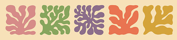 Continuous waveforms adorned with stylized florals, reminiscent of 1970s decorative art.