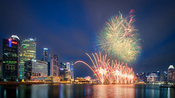 Fireworks display during the rehearsal in celebration of Singapore 60 National Day event at Marina Bay on Jun 28 2025