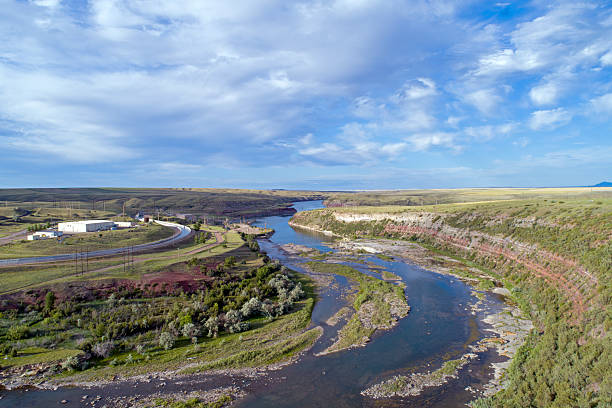 Aerial view of Great Falls, Montana at sunset