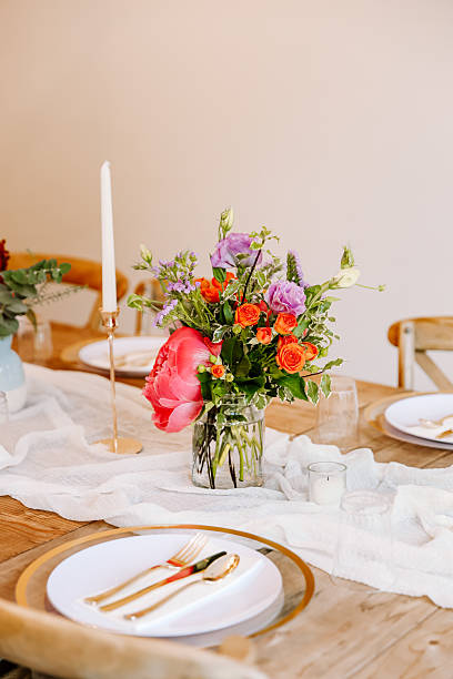 istock Elegant Birthday Table Setup with Flowers and Party Decor 2228873593