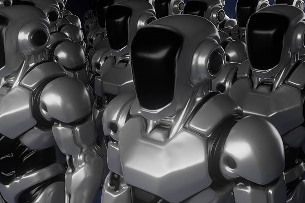 A group of robots are standing in a line