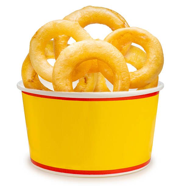 istock Fried Onion Rings on white background, Fried Onion Rings in paper cup isolate on white with clipping path. 2228881996