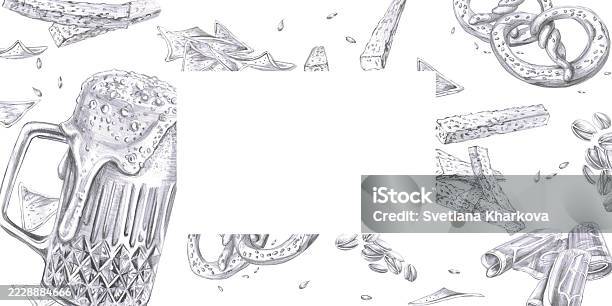 Snack Rectangle Frame Rectangular Frame With A Glass Of Beer And Various Snacks Isolated ...