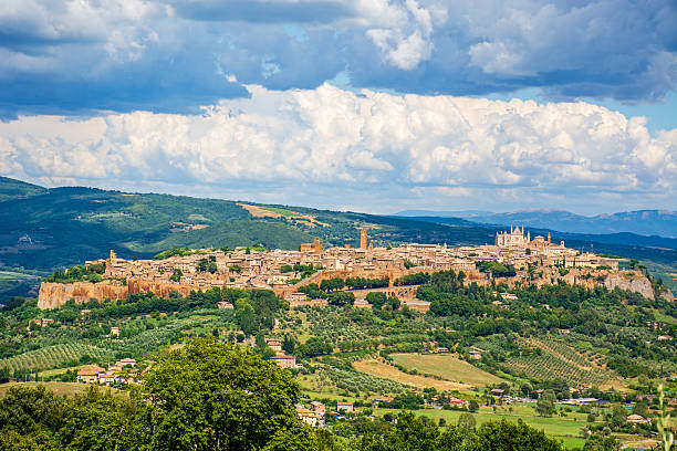 Orvieto cityscape panorama, city in Umbria region of Italy, with famous gothic cathedral and towers