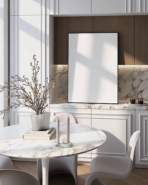 istock Modern Living Room Poster Frame Mockup with Natural Light and Minimalist Decoration. 3D render. 2228886487