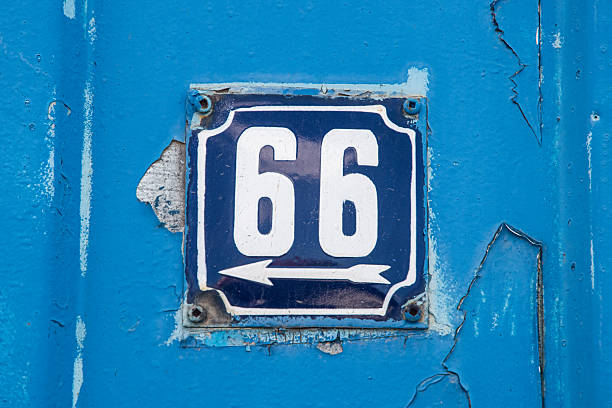 istock Metal enameled street number 66 2228886799