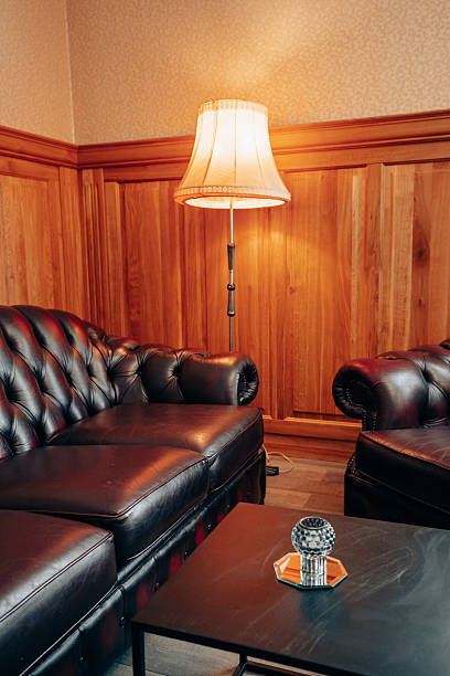 istock Elegant Lounge with Leather Sofas and Floor Lamp 2228891335