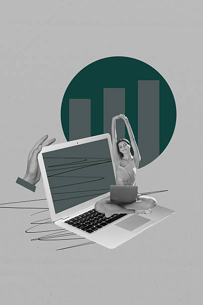 istock Trend banner collage of person on gadget screen with drawing graphs grey background 2228894220