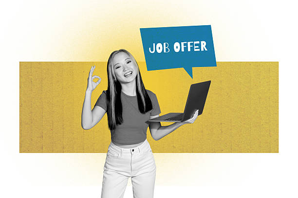 istock Trend artwork poster composite image collage of human resources freelancer employment loss work young lady hold laptop research job offer 2228895232