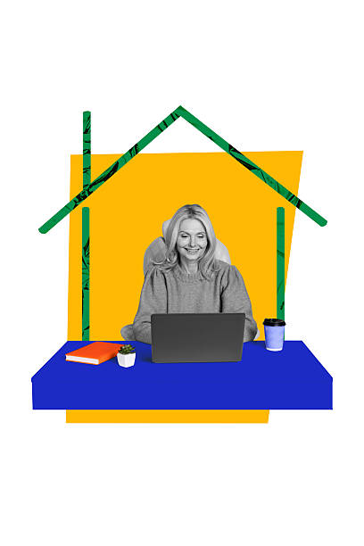 istock Composite image montage trend artwork 3D collage of aged woman work office remote laptop coffee cup home worker comfortable job career 2228897486
