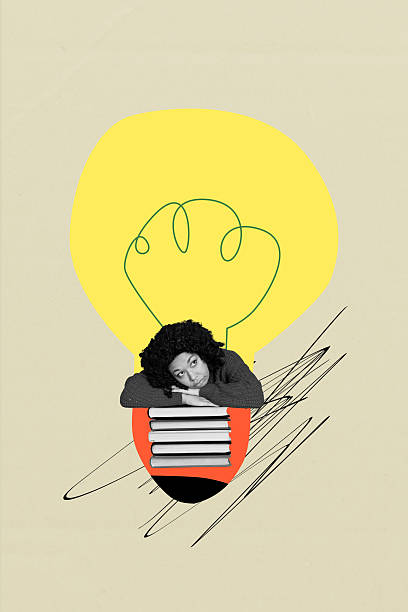 istock 3d sketch image vertical collage of happy girl guy student sit book stack education knowledge hold laptop elearn light bulb idea 2228898261