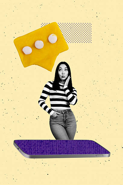 istock Creative artwork template sketch image 3D collage of young lady flirty posing smartphone display message communication chat sticker mind 2228898458