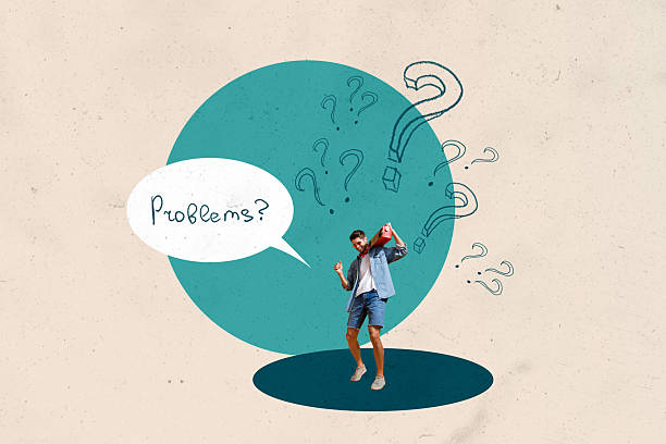 istock Creative collage showing confused man woman with question marks speech bubble illustrating mental overload life problems 2228898757