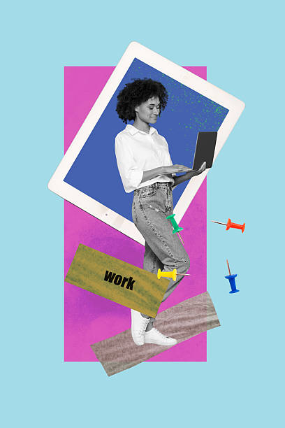 istock Collage of smiling young person with laptop surrounded by code keys text symbolizing freelancer writing creative profession 2228899628