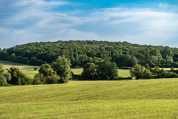 Countryside landscape with sky and fields, real life photo